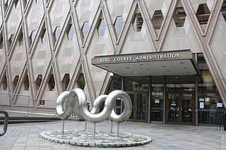 Seattle WA - December 4, 2019 : King County Administration Building. Fifth Avenue entrance of County Administration Building.