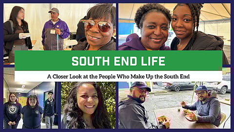 Collage of community moments from Seattle’s South End, people attending the Skyway Resource Center grand opening, and students and faculty from Cristo Rey Jesuit Seattle High School.