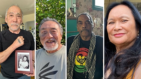 From left: Mike Tagawa with a photo, taken at the Minidoka incarceration site, of his mother holding him when he was a baby. He had his camp identification number tattooed on the back of his hand in the 1970s. (Photo: Yuko Kodama); Michael Woo in Southeast Seattle. (Photo: Yuko Kodama); Aaron Dixon in his family's home. Efforts are underway to preserve the home as a historical landmark. (Photo: Yuko Kodama); Cindy Domingo. (Photo courtesy of Cindy Domingo)