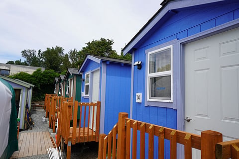 Close-up of Brighton Village tiny houses.
