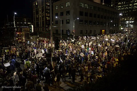 Thousands March Downtown in Anti-Trump Protest