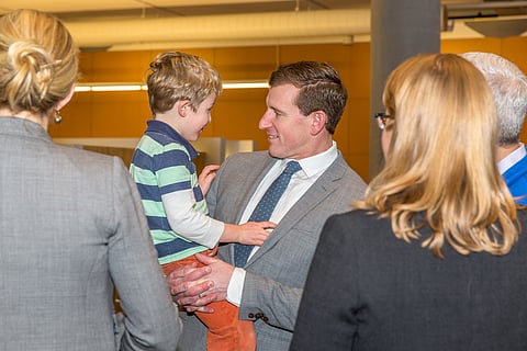 Port of Seattle Commissioners Steinbureck, Bowman, Felleman, Gregoire, Calkins at oath of office reception at P-69, 9 January 2018.