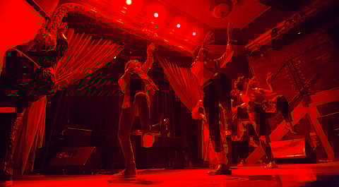 Prashant Kakad, right, leads his dance troupe in teaching attendees the Bollywood Thriller dance at Columbia City Theatre in Seattle, Washington, on Oct. 26, 2018. (Photo: Carolyn Bick)