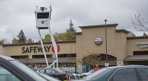 Police Box Towers Over South End Safeway Parking Lot