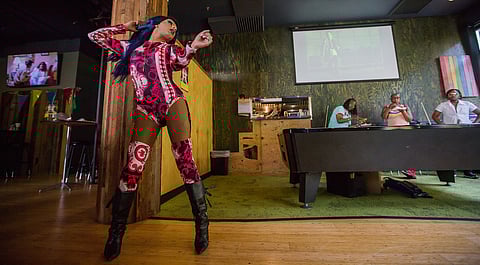Andrew Scott performs, during the Daddy's Day Pride celebration at the Backyard Bar in Seattle, Washington, on June 16, 2019. (Photo: Carolyn Bick)