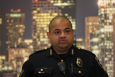 Seattle Police Department Interim Chief Adrian Diaz speaks, during a press conference at the West Precinct in Seattle, Washington, on Oct. 7. 2020. (Photo: Alex Garland)