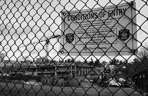 Outside Seattle's Children and Family Justice Center (CFJC) in 2020, formerly King County Juvenile Detention (Photo: Susan Fried)