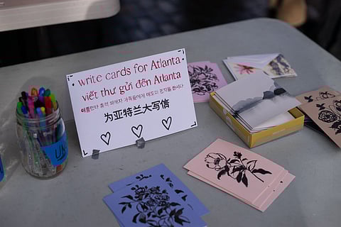 Image from the Massage Parlor Outreach Project Vigil for the Atlanta shooting victims. (Photo: Chloe Collyer)