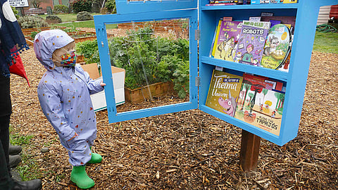 Page Ahead is a small but mighty nonprofit that recently launched a network of Book Oases, similar to Little Free Libraries, but stocked with new books for kids. Photo courtesy of Susan Dibble.