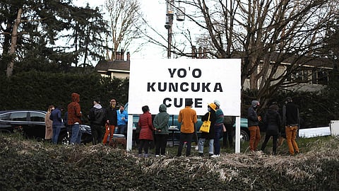 Art installed on the Interloper's (Seattle) Textboard, located on Ravenna Avenue Northeast and viewable from Lake City Way. Mexican American artist Lorena Cruz Santiago's work "uu Savi" is currently installed on the (Seattle) Textboard until May 13, 2021. Photo courtesy of Tiffany Danielle Elliott, lead curator of the Interloper.