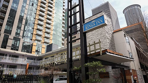 King's Inn, a former hotel converted to a 66-room shelter  serving unhoused American Indian and Alaskan Native people and operated by the City of Seattle and Chief Seattle Club. The city's approach to the homeless crisis may change if an amendment to the City Charter, which would mandate homeless services and require clearing of encampments form parks, gathers enough signatures to get on the November ballot. (Photo: Alex Garland)