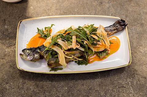 Daing na rainbow trout, a whole-smoked trout dish, from Musang's new spring menu. Photo courtesy of Musang.