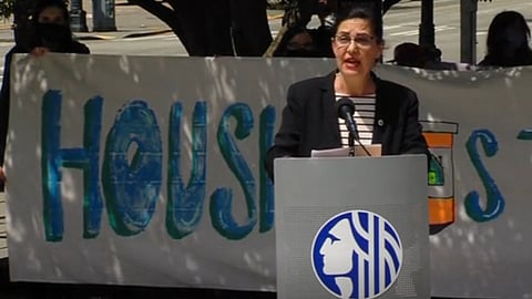 Seattle City Councilmember Tammy Morales at a rally in support of renter assistance legislation in May. Screenshot from a Seattle City Council video.