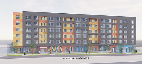 The MLK Mixed-Use Affordable Housing project, which received some of the federal funds, would feature 145 units of low-income housing as well as an early learning center. Renderings by Runberg Architecture Group, courtesy of Low Income Housing Institute.