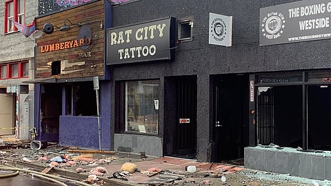 A two-alarm fire that quickly spread through businesses near the intersection of 16th Avenue Southwest and Southwest Roxbury Street in the heart of White Center in the early hours of Monday, July 5, 2021, has had a devastating impact on six local businesses. (Photo courtesy of King County Fire Protection District #2.)