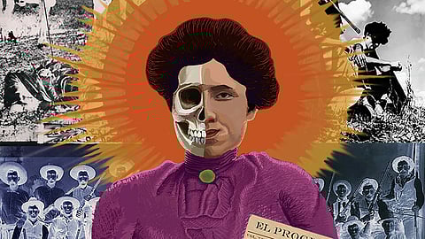 Jovita Mercado's paintings, digital art, and installations depict Mexican American life and take a critical look at gender-based inequity within the culture. "Astrea Goddess of Justice" depicts Jovita Idar, a Mexican American journalist and activist. Photo courtesy of Jovita Mercado.