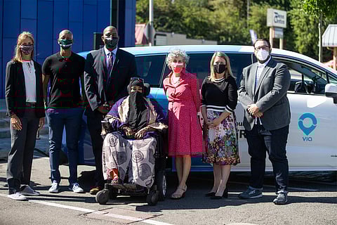 Elected officials and community leaders at the Skway launch of the Via to Transit on-demand service expansion. (Photo: Thomas Hawthorne, King County Metro)
