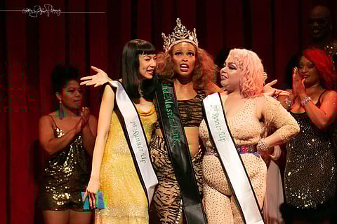 The 2019 "What the Funk?!" competition finalists. From left to right: first runner-up Crocodile Lightning, Grand Master Funk Twirlisha Devine, and second runner-up Rita D'LaVane. (Photo: Heather Schofner Photography)