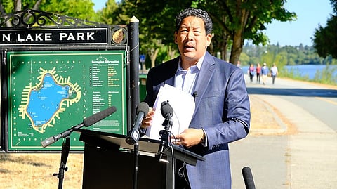 Bruce Harrell speaks at a Sept. 2 press conference. (Photo: Erica C. Barnett)