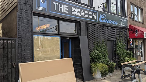 The Beacon Cinema, Columbia City's indie theater, is reopening for public screenings tonight, kicking off with a fundraiser for the Kshama Solidarity campaign. Pictured is the exterior of The Beacon during the finishing touches of its remodel. (Photo: Mark Van Streefkerk)