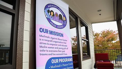 Sign for Muslimah's Against Abuse Center (MAAC). (Photo: Alex Garland)