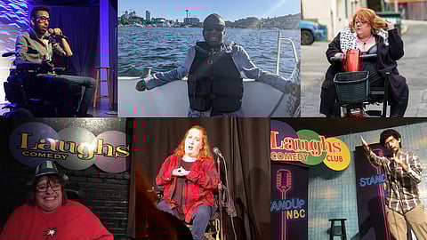 "This Is Spinal Injury" cast (clockwise, starting top left): Amin Lakhani, Michael Bellevue, Cheri Hardman, Dan Hurwitz, Kayla Brown, and Gretta Gimp.