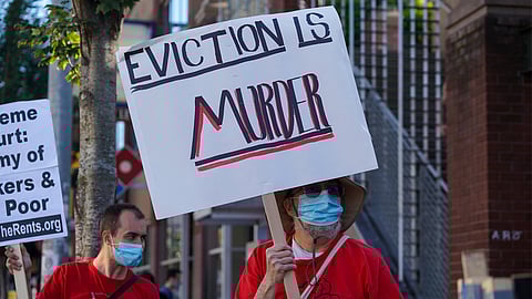 Protestors at a "Cancel the Rent" rally. (Photo: Susan Fried)