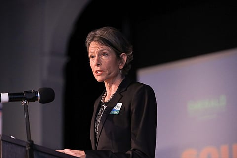 Sara Nelson at The Great Debate at Rainier Arts Center in October 2021. (Photo: Alex Garland)
