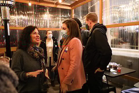 A Nov. 3, 2021, election night gathering at Taco City Taqueria in South Seattle. (Photo: Alex Garland)