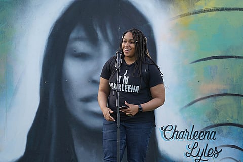 Jessica Isabell, Charleena Lyles' cousin, performs some poetry during the Vigil of Remembrance, Jun. 18, 2020, at Magnuson Park. (Photo: Susan Fried)