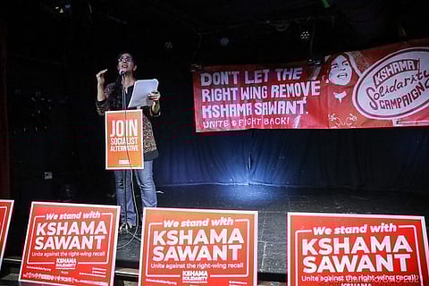 Kshama Sawant speaks at an election night rally. (Photo; Alex Garland)