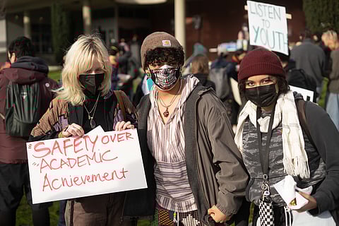 Danny (center), 12th grade, Nova High School; Marine (left), 11th grade, Nova High School; Shakinah (right), 11th grade, Nova High School (Photo: Chloe Collyer)