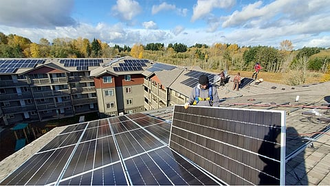 Solar system installation at the Merritt Manor low-income apartment complex in Lacey, Washington. Photo courtesy of Olympia Community Solar.
