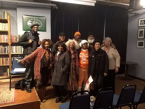 Some members of the African American Writers' Alliance (AAWA). Front row from left to right: Gail Haynes, Jacqueline "Jaye" Ware, Margaret Barrie, Helen Collier, and Minnie Collins. Back row from left to right: Kilam TelAviv, Gaylloyd Sissn, Imhotep Ptah, and Lola E. Peters. Photo courtesy of AAWA.