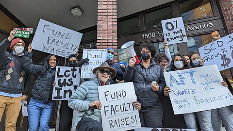 Seattle Colleges professors protest for improved pay. (Photo by Ari Mckenna)
