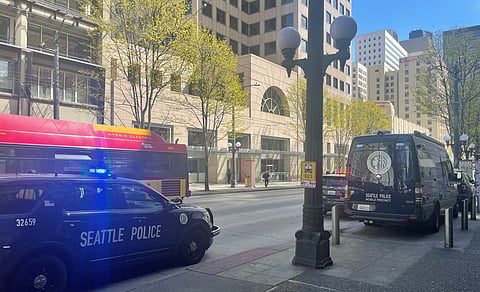 The Seattle Police Department's mobile precinct on Third Avenue in downtown Seattle. (Photo: Paul Kiefer)