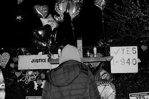 Puyallup tribal member Jacqueline Salyers was killed by police six years ago. Her mother, Lisa Earl, sings a lullaby to her daughter at her memorial. (Photo: Tiffany Hearsey)