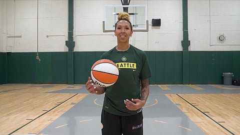 Seattle Storm player Mercedes Russell appears in the 2022 Move-a-Thon promotional video from SESSFA. Screen capture used with permission.