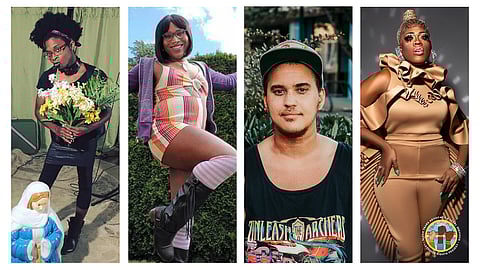 The Black Trans Comedy Showcase features comedians (left to right) Chocolate the Entertainer, Mx. Dahlia Belle, Mitch Mitchell, and host Moltyn Decadence. Photo courtesy of
Lavender Rights Project.