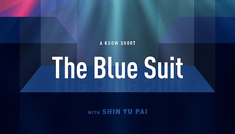 'The Blue Suit' podcast's title is a reference to its inspiration, Andy Kim, an Asian American congressman from New Jersey. After the Jan. 6 insurrection at the Capitol, Kim was photographed cleaning up garbage while wearing a blue suit. (Image: KUOW)