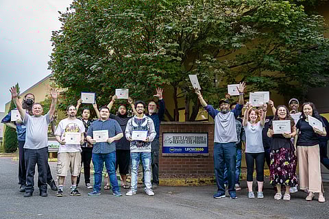 WeTrain Washington celebrated their meat cutting pre-apprenticeship graduates at the South Seattle College Georgetown campus in August 2022. (Photo: Ronnie Estoque)