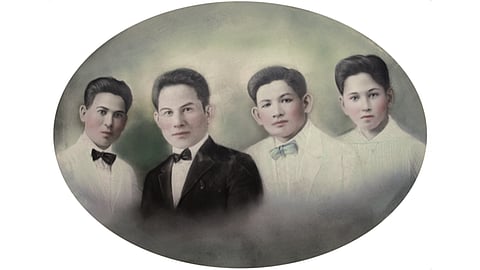Pictured from left to right: Esteban Hernandez Magboo, Agaton Hernandez Magboo (Caedmon Magboo Cahill's great-uncle), Marcelliano Hernandez Magboo, Eleuterio Magboo. Philippines, around 1916. (Photo courtesy of Caedmon Magboo Cahill.)