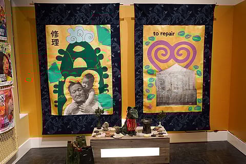 One of the works on display at the Wing Luke Museum's "Resisters" exhibit, showing art related to Japanese American incarceration during World War II. (Photo: Max Chan, courtesy of the Wing Luke Museum)