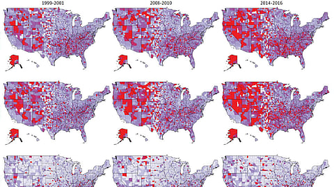 "Figure 5. Geographic Distribution of Firearm Fatalities at County Level" via Rees CA, Monuteaux MC, Steidley I, et al. Trends and Disparities in Firearm Fatalities in the United States, 1990-2021. JAMA Netw Open. 2022;5(11):e2244221. doi:10.1001/jamanetworkopen.2022.44221; used under a Creative Commons CC-BY-SA license.