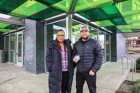The Station co-owners Jose Luis Rodriguez and Leona Moore-Rodriguez stand in front of the upcoming Columbia City location. (Photo: Alex Garland)