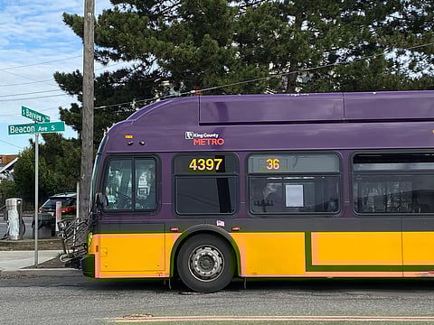 King County Metro 36 bus in North Beacon Hill on February 1, 2023. Photo is attributed to SDOT (under a Creative Commons, CC BY-NC 2.0 license).