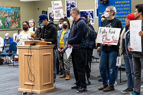 On Feb. 8, Miles Hagopian, a member of the Seattle Student Union and student at Mercer International Middle School, provided a public testimony during the Seattle Public School Board meeting. (Photo: Ronnie Estoque)