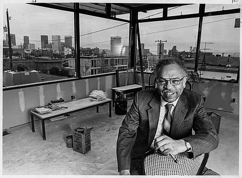 Benjamin McAdoo Jr. in his office in Seattle in the 1980s. MOHAI, Seattle Post Intelligencer Collection, 2000.107.120.27.02. (Photo: Tom Barlet)