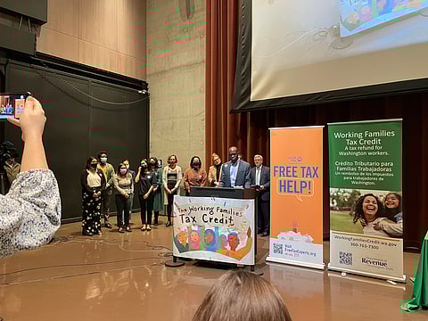 Gordon McHenry Jr., president and CEO of United Way of King County speaks at an event about the Working Family Tax Credit at The Seattle Public Library. (Photo: Leila Reynolds, Washington State Budget and Policy Center)