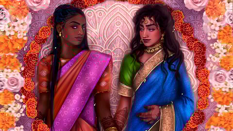 "The Jasmine Throne" is about Malini and Priya, two South Asian women, whose love and magic makes for the ultimate sapphic fantasy story. (Pictured: Jasmine Throne-inspired art by @missescara)